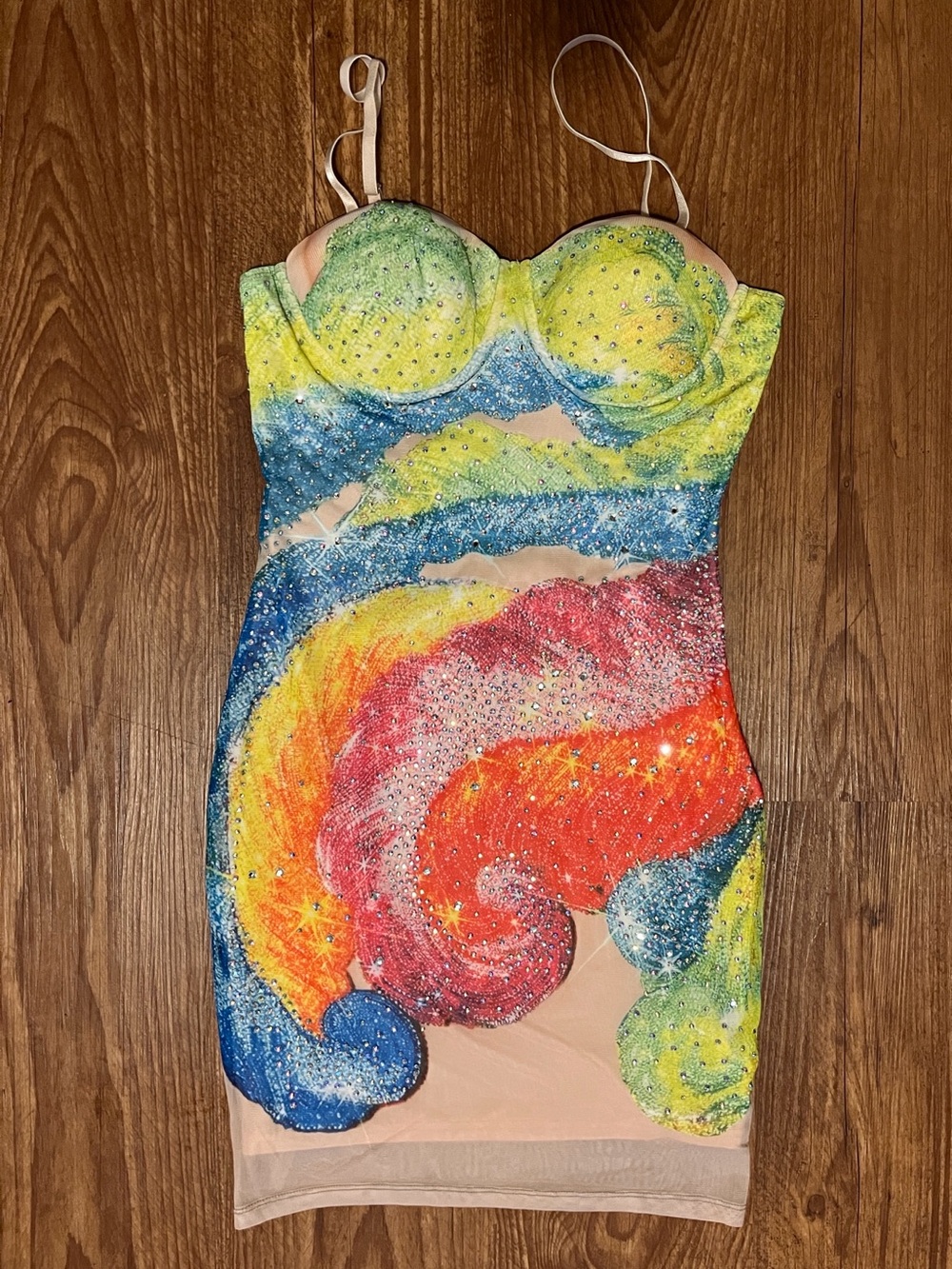 Colorful Swirl Mini Dress with Embellishments
